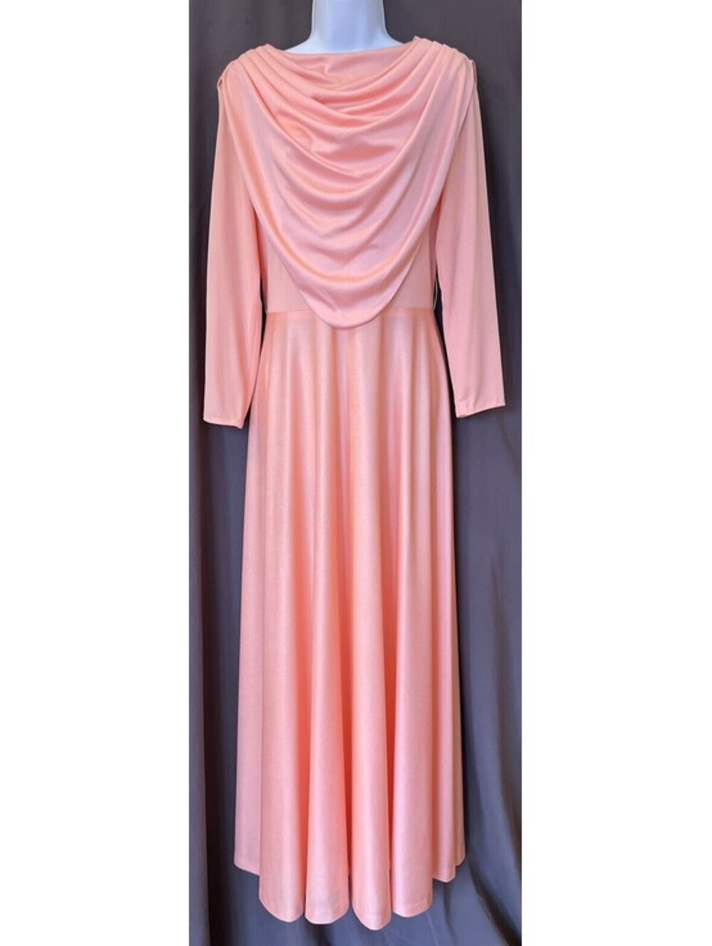 VTG 60s 70s Pink Polyester Grecian Goddess Hostess Formal Maxi Dress SZ 16
